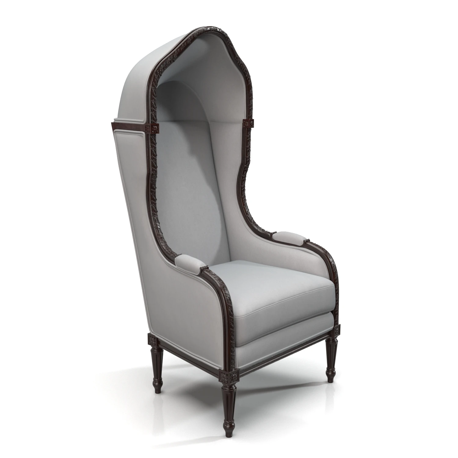 19th Century French Louis XVI Style Walnut Hooded Bergere 3D Model_04